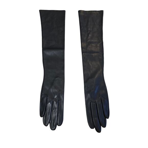 La Femme Noir Black Faux Leather Long Opera Gloves XS/S - Picture 1 of 4